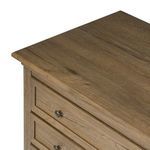 Top corner close-up showing beveled edge and wood finish of nightstand
