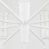 Underside view focusing on central stem connecting eight arms of the chandelier
