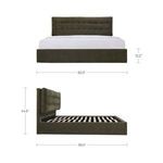 Angled view of Sebastion Storage Bed with slats exposed and headboard showing depth