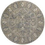 Round version of the Rosemarie Sand / Lagoon rug displaying full intricate central medallion in blue and beige