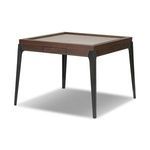 Top flipped to reveal leather-clad game surface framed by dark oak border