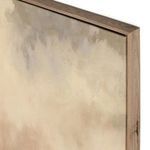 Close-up of natural wood frame with visible grain detail surrounding the soft textured watercolor canvas