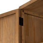 Close-up detail of black hinge hardware on the door of Knightdale Brown Wooden Cabinet
