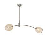 Double pendant light with polished nickel arched arm and two champagne glass globes on each end