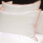 Pink edged bamboo sateen Euro sham with soft silky texture in pale pink border on white fabric