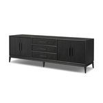 Rosenell Media Console angled view showing tapered legs and textured drawer front details
