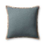 Light blue 22x22 inch throw pillow with beige flange edges and nubby cotton texture