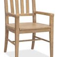 Driftwood Splatback Sun-Faded Arm Chair with slat-back design, solid oak, and sturdy wood seat in rustic buckboard finish