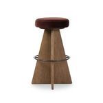 Back view of Damon Surrey Plum swivel stool showing the flat panel wood base and metal footrest ring
