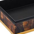 Close-up of interior edge showing smooth black lining inside the box against outer penshell and brass finish