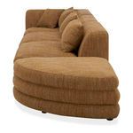 Close-up of right curved ottoman end with textured brown upholstery