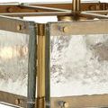 Close-up focused on glass texture and gold mounting screws on the light fixture