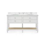 Front view of Sienna table with marble top and backsplash highlighting fluted apron detail