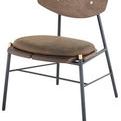 Modern Kink Dining Chair in smoked solid oak with black metal frame and rounded brown leather seat cushion