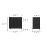 Product dimensions diagram showing width, depth, and height measurements of Reagan 3 drawer nightstand