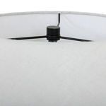 Inside top view of white fabric lampshade showing black metal spider fitter
