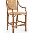 Mecklenburg Stool rattan barstool with natural finish, woven seat and back, and curved armrests