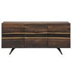 Front view of Vega Sideboard showing symmetrical live edge wood grain and black resin inlay