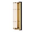Blaine wall sconce with tubular milky glass diffuser held by polished brass metal rings on rectangular brass wallplate