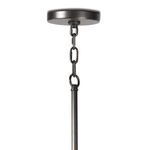 Close-up of pendant mounting plate and chain in dark metal finish
