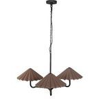 Fiorella Scalloped Chandelier hung low showing clear view of all three scalloped fabric shades