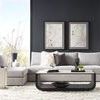 Lucy Modular Sectional in a living room setting with dark walls, featuring a left chaise and decorative pillows.