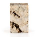 Back view revealing deeper natural crevices and rugged texture in travertine stone