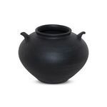 Front view of vase showing both small handles and rounded shape on white background