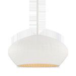 Pendant lamp isolated on white background with clear detail of coiled cotton shade and warm interior light