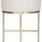 Back view of Charley Barrel Base Stool showing curved fabric back and brass base's rounded bottom frame