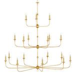 Alternate front view of chandelier highlighting thin gold arms and evenly spaced bulbs