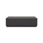 Front view showing smooth dark gray panel side of the outdoor coffee table
