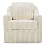 Front view of Hollins chair showing squared track arms and box seat cushion in cream corduroy