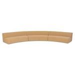 Three-piece concave modular sectional sofa in soft tan textured fabric with sculptural crescent shape