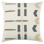 Cream lumbar pillow with black and tan tribal stitch patterns on finely woven cotton fabric