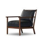Jamison Brickhouse black leather accent chair with wood frame and angled legs