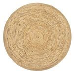 Top-down view highlighting the circular spiral pattern of the woven corn rope table surface