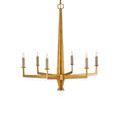 Goldfinch chandelier isolated on white with chain hanging visible, no lampshades attached