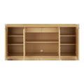 Back interior of Margot credenza with open doors showing shelving and cutout for cable management