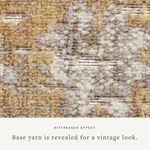 Macro shot of rug's pile revealing distressed effect with base yarn showing through for vintage look