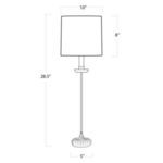 Line drawing with lamp dimensions showing 28.5 inches tall, 10 inch shade diameter, 5 inch base width