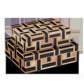 Set of two rectangular boxes featuring basket-weave pattern of natural wood pieces and black composite strips