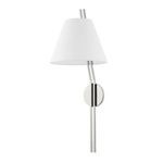 Shokan 1-Light Polished Nickel Wall Sconce with two slender arms and white tapered fabric shade