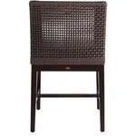 Back view showing dark wooden frame and woven rattan of Peninsula Mahogany Counter Stool