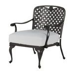 Repeat rear view of chair with lattice back and white cushioned seat