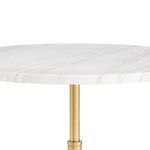 Close-up of round white marble tabletop showing natural veining on Myles Accent Table Large
