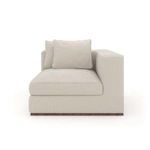 Front view of sofa corner wedge highlighting thick seat cushion and upright back cushions