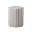 Cylindrical Mantra Side Table with a sleek white marble top and a vertical beaded column body in light beige