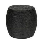 Tall natural accent table with gently rounded shape, handwoven from black sustainable corn rope