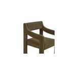 Close-up of Elise Dining Chair arm and seat intersection with visible piping in brown fabric